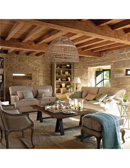 Lámpara de techo VIETNAM XL Ø80cm, estilo rústico de mimbre claro/oscuro, E27 15W (no incl.), IP20