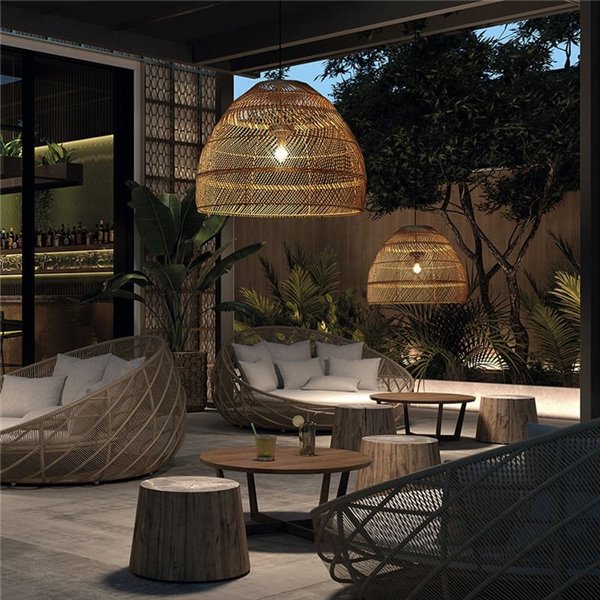 Lámpara de techo exterior VIETNAM S Ø40cm, estilo rústico, mimbre claro/oscuro, E27 15W, IP65