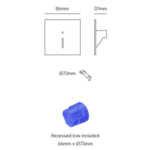Dimensions LAO Luminária de Sinalização LED Embutida 1,5W com Sensor e Interruptor CCT – Branca ou Preta Beneito Faure