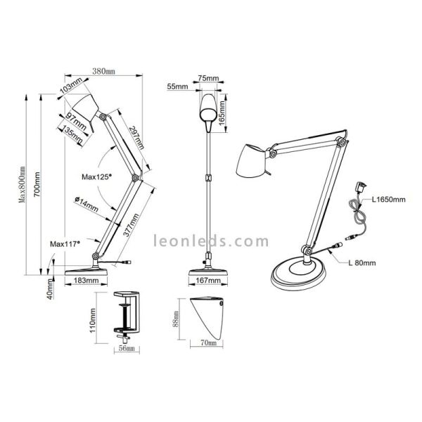 Luminária de mesa LED Rado 3 em 1 preta de 5 W com o melhor preço | LeonLeds Lighting
