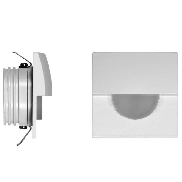 Detalhe da luminária de parede LED quadrada SKIN, branca, 2W, embutida, interna, 3000K, para sinalização