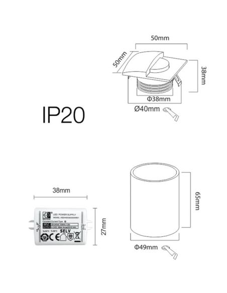 Applique murale LED carrée noire SKIN 2 W, signal encastré 3 000 K