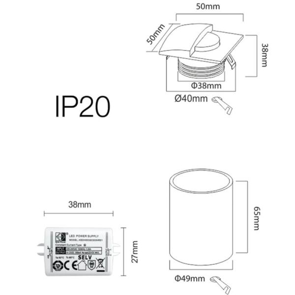 Applique murale LED carrée noire SKIN 2 W, signal encastré 3 000 K