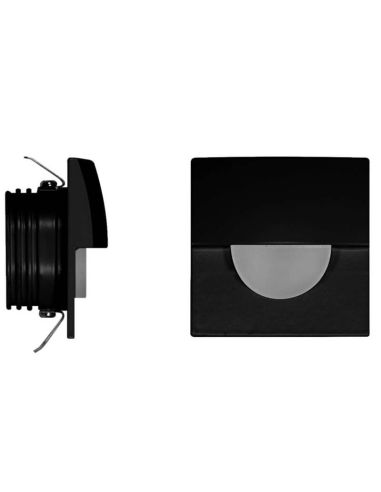 Detalhe da Luminária de Parede LED Quadrada Preta SKIN, 2W, Luminária de Sinalização Embutida, 3000K