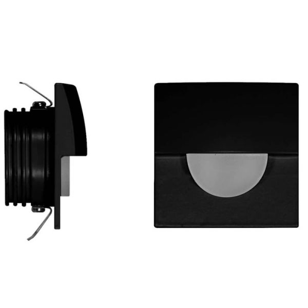Detalhe da Luminária de Parede LED Quadrada Preta SKIN, 2W, Luminária de Sinalização Embutida, 3000K