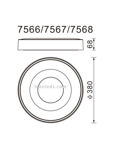 Plafón LED Coin negro con mando pequeño dimensiones