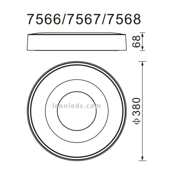 Plafón LED Coin negro con mando pequeño dimensiones
