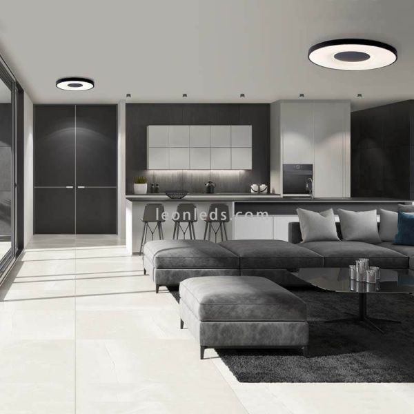 Plafón LED Coin negro con mando 3 tamaños disponibles ambiente