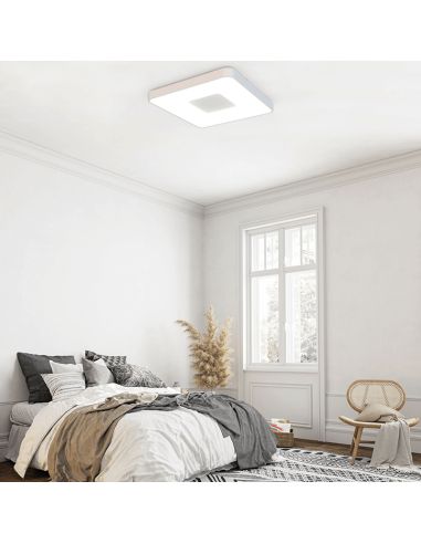 Luminária de teto LED quadrada tipo moeda, branca ambiente