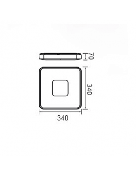 Dimensions du petit plafonnier LED carré à intensité variable Coin noir