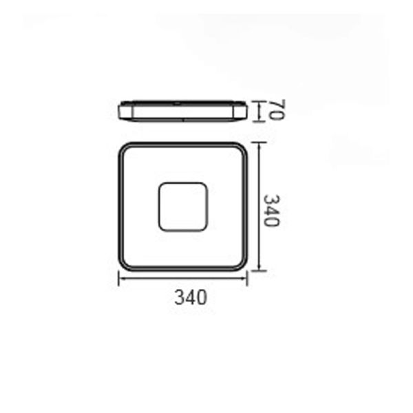 Dimensions du petit plafonnier LED carré à intensité variable Coin noir