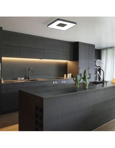 Plafón LED cuadrado regulable Coin negro ambiente
