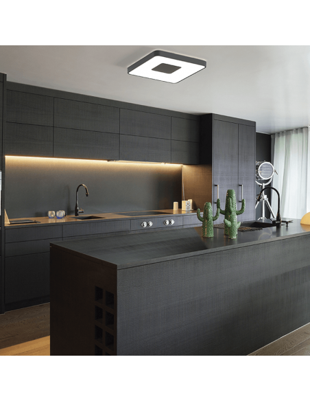 Plafón LED cuadrado regulable Coin negro ambiente