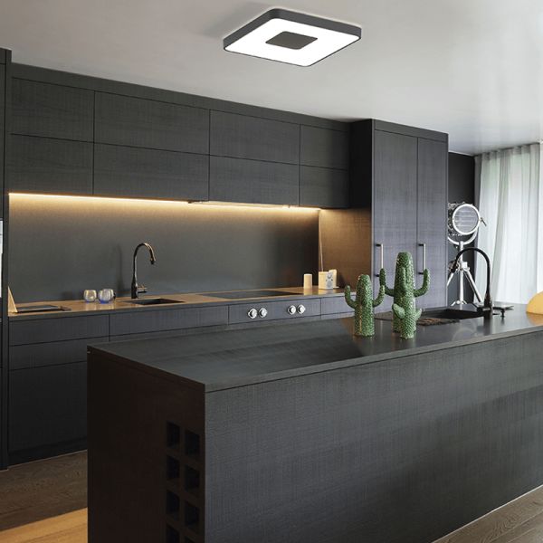 Plafón LED cuadrado regulable Coin negro ambiente
