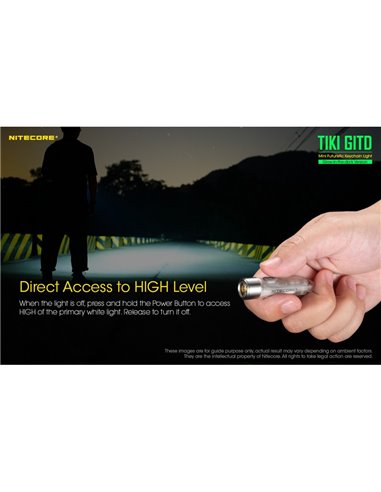 Lanterna de mão LED ultraleve TIKI GITD GREEN, brilha no escuro, 300 lm, alcance de 71 m, IP66