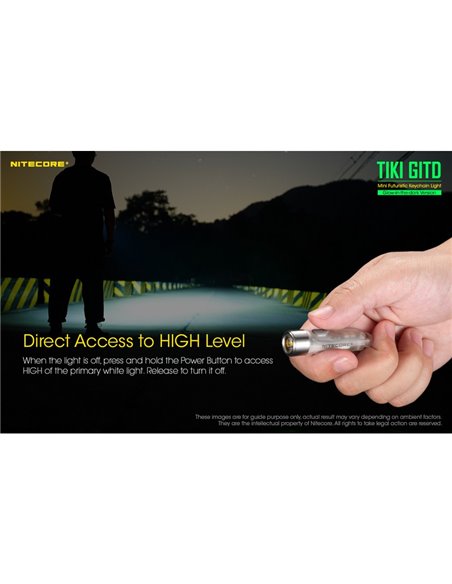 Lampe de poche LED ultra-légère TIKI GITD GREEN, brille dans le noir, 300 lm, portée de 71 m, IP66