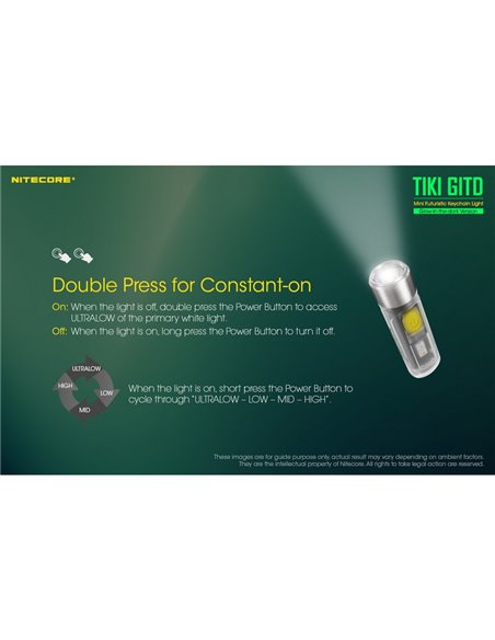 Linterna LED ultra ligera de mano TIKI GITD GREEN, brilla en la oscuridad 300Lm y alcance 71m IP66
