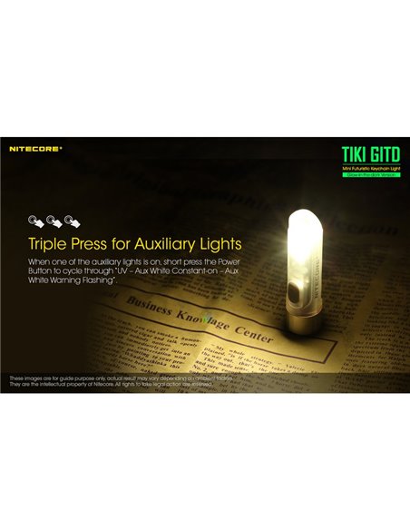 Linterna LED ultra ligera de mano TIKI GITD GREEN, brilla en la oscuridad 300Lm y alcance 71m IP66