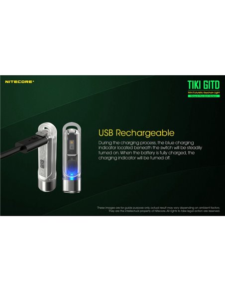 Linterna LED ultra ligera de mano TIKI GITD GREEN, brilla en la oscuridad 300Lm y alcance 71m IP66