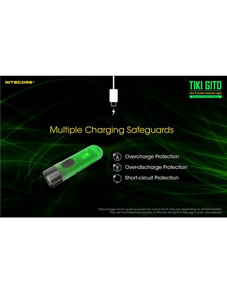 Linterna LED ultra ligera de mano TIKI GITD GREEN, brilla en la oscuridad 300Lm y alcance 71m IP66