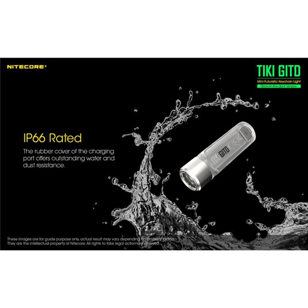 Linterna LED ultra ligera de mano TIKI GITD GREEN, brilla en la oscuridad 300Lm y alcance 71m IP66