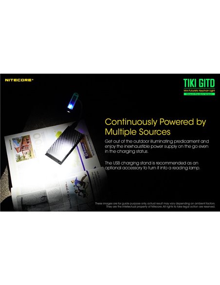 Linterna LED ultra ligera de mano TIKI GITD GREEN, brilla en la oscuridad 300Lm y alcance 71m IP66