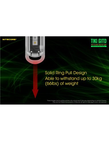 Linterna LED ultra ligera de mano TIKI GITD GREEN, brilla en la oscuridad 300Lm y alcance 71m IP66