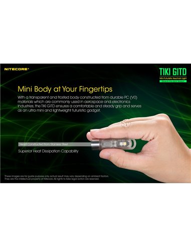 Linterna LED ultra ligera de mano TIKI GITD GREEN, brilla en la oscuridad 300Lm y alcance 71m IP66