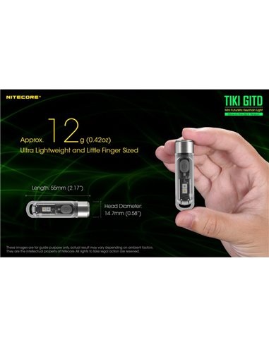 Lanterna de mão LED ultraleve TIKI GITD GREEN, brilha no escuro, 300 lm, alcance de 71 m, IP66