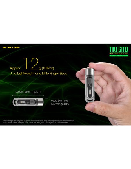 Lanterna de mão LED ultraleve TIKI GITD GREEN, brilha no escuro, 300 lm, alcance de 71 m, IP66