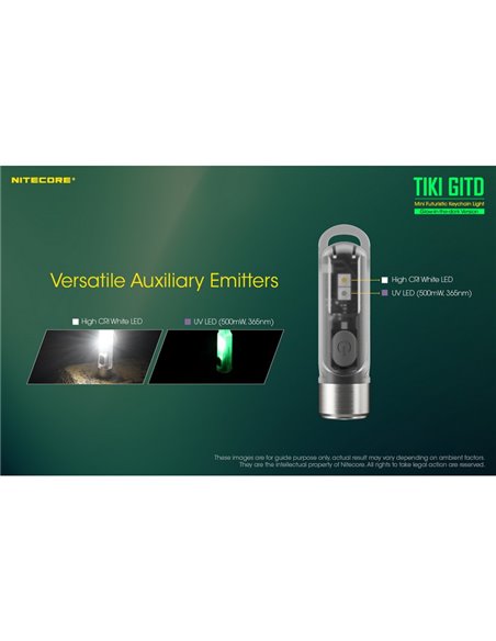 Linterna LED ultra ligera de mano TIKI GITD GREEN, brilla en la oscuridad 300Lm y alcance 71m IP66