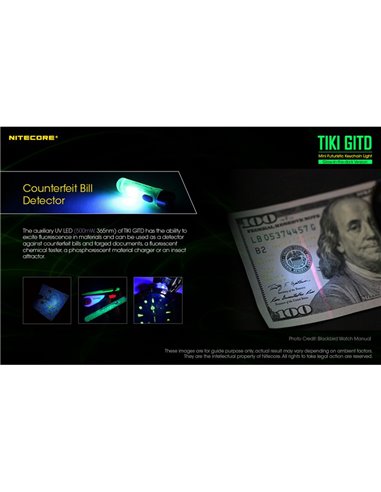 Linterna LED ultra ligera de mano TIKI GITD GREEN, brilla en la oscuridad 300Lm y alcance 71m IP66