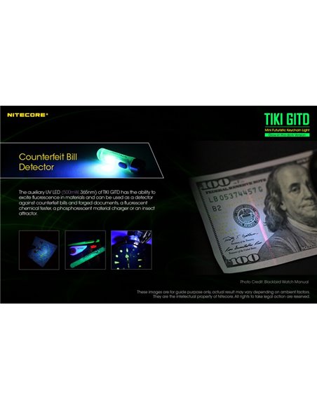 Linterna LED ultra ligera de mano TIKI GITD GREEN, brilla en la oscuridad 300Lm y alcance 71m IP66