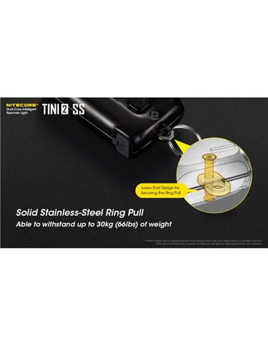 Linterna de mano Tini2 SS compacta y resistente, accesorio llavero 500Lm y 89m alcance, recargable USB-C Negra