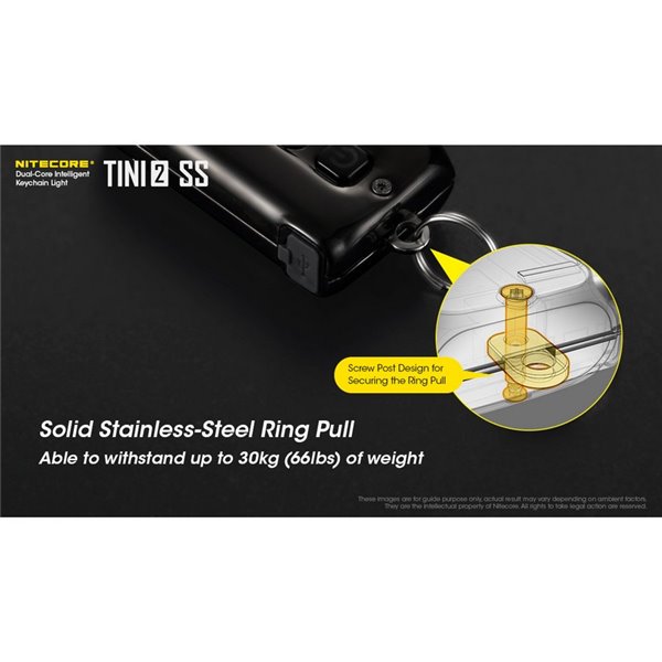 Linterna de mano Tini2 SS compacta y resistente, accesorio llavero 500Lm y 89m alcance, recargable USB-C Negra