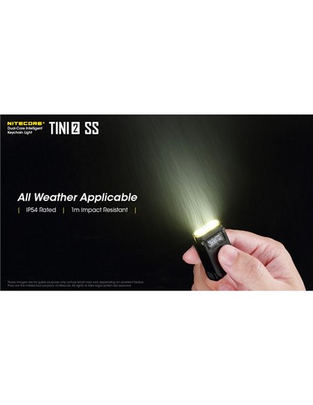 Linterna de mano Tini2 SS compacta y resistente, accesorio llavero 500Lm y 89m alcance, recargable USB-C Negra