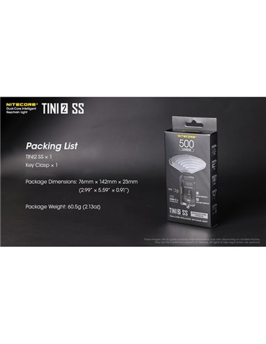 Linterna de mano Tini2 SS compacta y resistente, accesorio llavero 500Lm y 89m alcance, recargable USB-C Negra