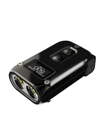 Linterna de mano Tini2 SS compacta y resistente, accesorio llavero 500Lm y 89m alcance, recargable USB-C Negra