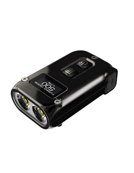 Linterna de mano Tini2 SS compacta y resistente, accesorio llavero 500Lm y 89m alcance, recargable USB-C Negra