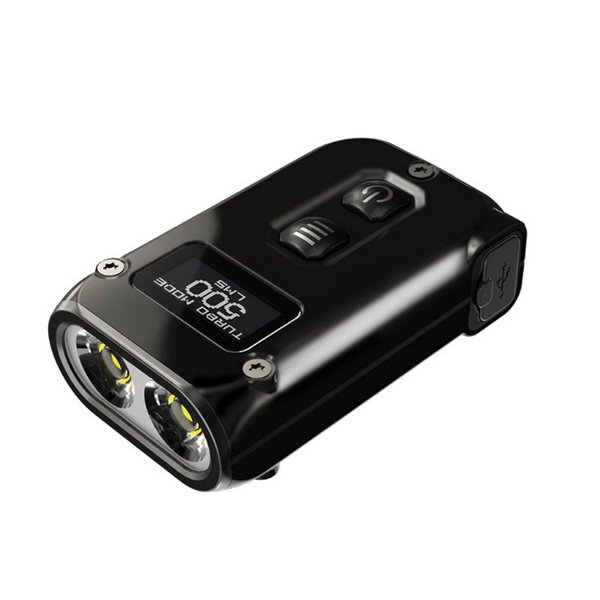 Linterna de mano Tini2 SS compacta y resistente, accesorio llavero 500Lm y 89m alcance, recargable USB-C Negra