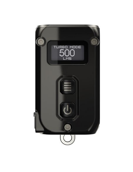 Linterna de mano Tini2 SS compacta y resistente, accesorio llavero 500Lm y 89m alcance, recargable USB-C Negra