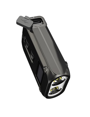 Linterna de mano Tini2 SS compacta y resistente, accesorio llavero 500Lm y 89m alcance, recargable USB-C Negra