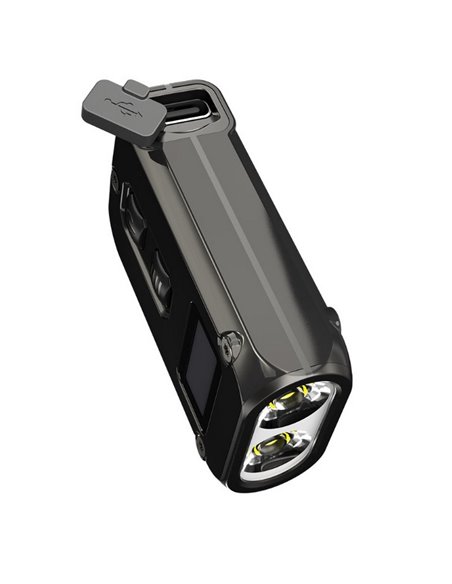 Linterna de mano Tini2 SS compacta y resistente, accesorio llavero 500Lm y 89m alcance, recargable USB-C Negra