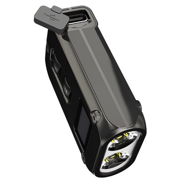 Linterna de mano Tini2 SS compacta y resistente, accesorio llavero 500Lm y 89m alcance, recargable USB-C Negra