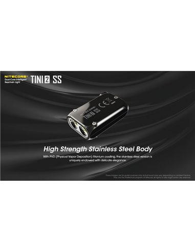 Linterna de mano Tini2 SS compacta y resistente, accesorio llavero 500Lm y 89m alcance, recargable USB-C Negra