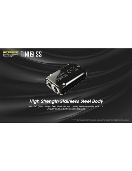 Linterna de mano Tini2 SS compacta y resistente, accesorio llavero 500Lm y 89m alcance, recargable USB-C Negra