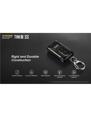 Linterna de mano Tini2 SS compacta y resistente, accesorio llavero 500Lm y 89m alcance, recargable USB-C Negra