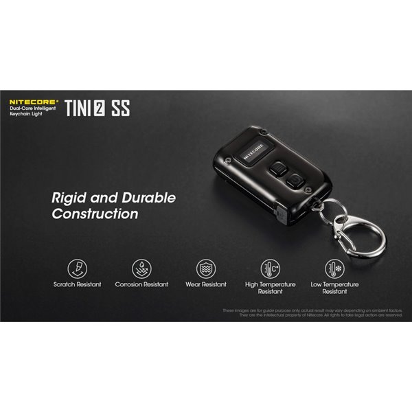 Linterna de mano Tini2 SS compacta y resistente, accesorio llavero 500Lm y 89m alcance, recargable USB-C Negra
