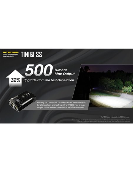 Linterna de mano Tini2 SS compacta y resistente, accesorio llavero 500Lm y 89m alcance, recargable USB-C Negra