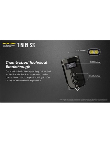 Linterna de mano Tini2 SS compacta y resistente, accesorio llavero 500Lm y 89m alcance, recargable USB-C Negra